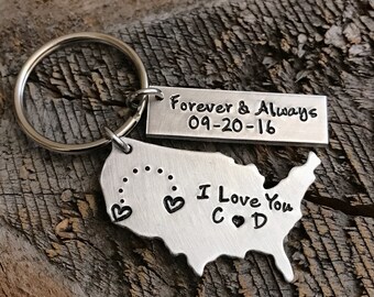 Long Distance Relationship gift Personalized USA Keychain State keychain Long Distance Girlfriend Gift Boyfriend Gift