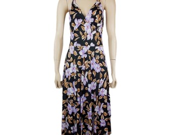 Vintage 70s Floral Patterned Halterneck Midi Dress UK 8/10