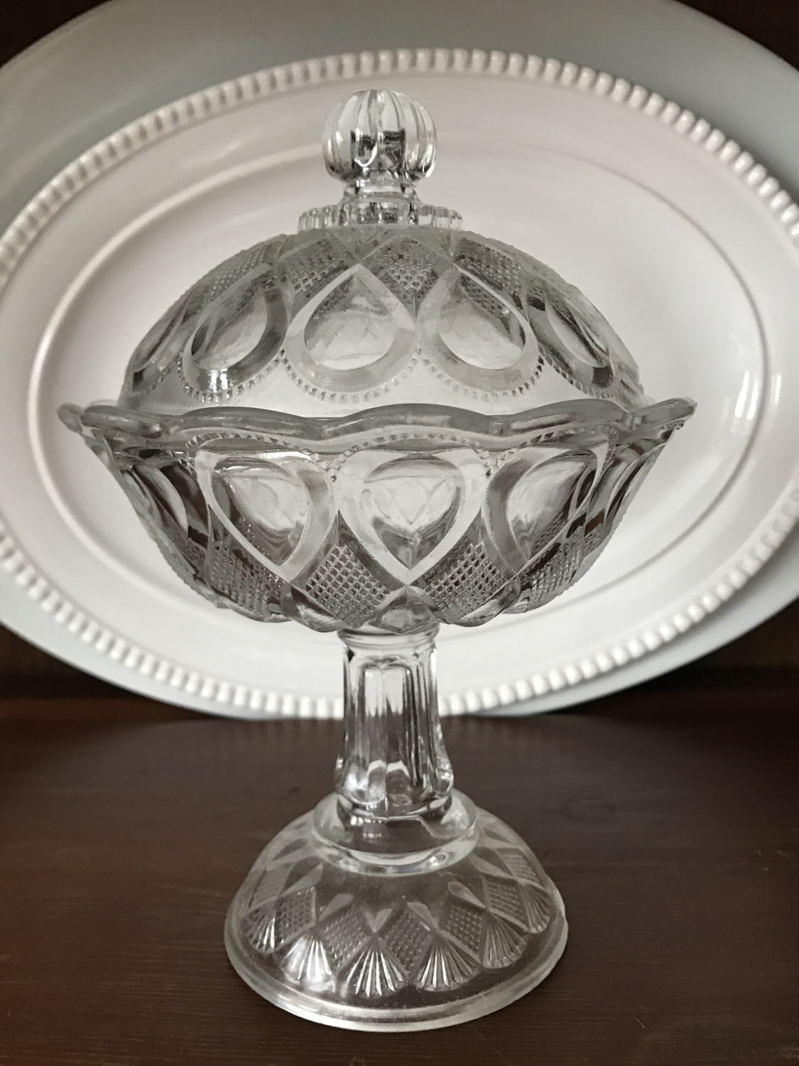 Vintage Cut Glass Crystal Pedestal Candy Dish with Lid