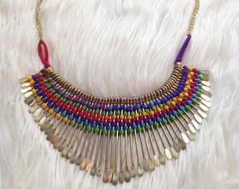 Rainbow Necklace- Marcrame Necklace- Micro Macrame- Gypsy- Tribal
