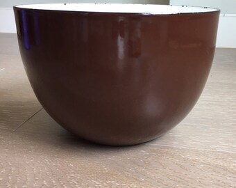 Vintage Enamelware Finel Arabia Brown Bowl - Scandanavian Mid Century Design- Kaj Franck - Enamel - Finland