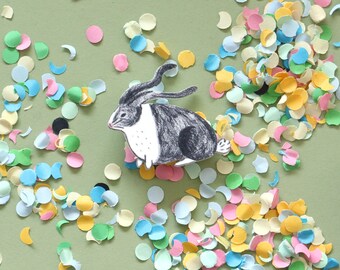 Handmade Bunny Illustration Brooch made of Shrink Plastic