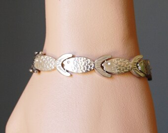 Vintage 70s Mexico 925 Sterling Silver Fish Bracelet 7.25 Inches 36.85 grams