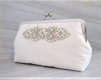Classic Rhinestone And Pearl Clutch,Bridal Accessories,Ivory Wedding Clutch,Bridesmaid Clutch, Bride Purse