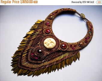 SALE 15% OFF Bead Embroidery necklace pink gold fuchsia - Bead Embroidered- Made to Order