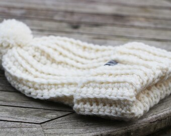 Hand Made Slouchy Crochet Bobble Hat with pom pom Beanie Winter Hat
