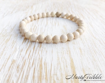 Riverstone Bracelet, Gemstone Bracelet, Earthy Bracelet, Boho Bracelet, Buddhist Jewelry, Healing Crystal Bracelet, White Bracelet, Vegan