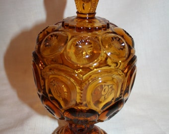 Amber Glass Pedestal Bowl with Lid