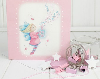 Girls Fairy Birthday Card, Girls Fairy Party Invite, Fairies Party Invitation, faerie Birthday card, fairy magic artwork, fairy stationery