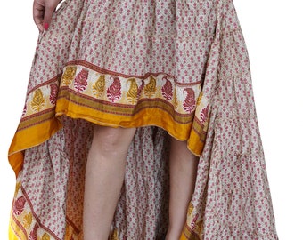 Bohemian Womens Tiered Full Flared High Low Skirt Swing Asymmetrical Summer Fashion Gypsy Hippie Chic Skirts