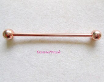 Rose gold industrial piercing,industrial barbell, 14 ga barbell, body jewelry, body piercing, body barbell, industrial body piercing