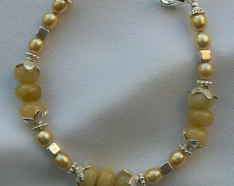 Yellow Opal and freshwater pearl bracelet