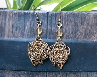 Wirework Rose Earrings with Citrine