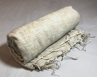 Nepalese Hand-Loomed Yak Wool Blanket,Throw,Shawl- Khaki/Burlywood