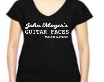 Custom John Mayer Ladies Triblend V-neck Guitar Faces Shirt