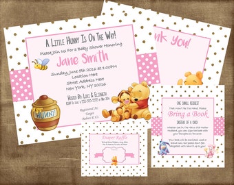 Winnie the Pooh Baby Shower Invitation Set Girl - PDF Kit & jpeg