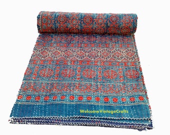 Kantha Quilt Bedspread Throw Bedcover Bedsheet,kantha blanket Queen Size Quilt Sheet kantha Quilt Coverlet Handmade Vintage Handblock quilt