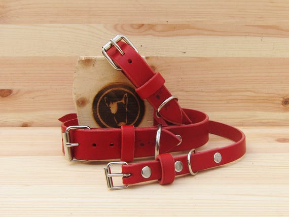 Red Dog Collar, Leather Dog Collar, Classic Dog Collar, Handmade Dog collar, Colorful Dog Collar, Custom Dog Collar, Durable Dog Collar