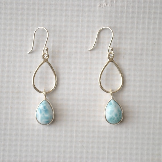 Sterling Silver Larimar Dangling Teardrop Earrings #9062