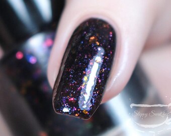 Rainbow Flakie Black Nail Polish, Flakie Color Shifting - Rainbow Rd. - Multichrome Nail Polish