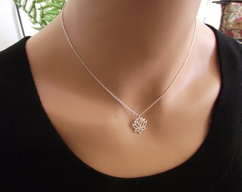 Lotus Necklace, Silver Necklace, Sterling Silver, Yoga Necklace, Om