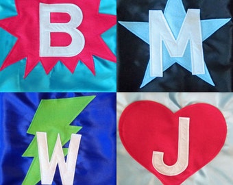 Kids Super Hero Cape - Super Hero Cape Personalized with Shape and Initial - Super Hero Party Favor - Custom Super Hero Cape