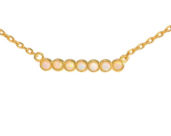 Tiny White Opal Gemstone Bar Necklace in Sterling Silver 16'' - 18'' - Dainty and Delicate O3