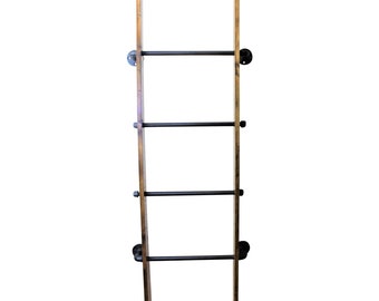Industrial Pipe and Wood Wall Ladder Blanket