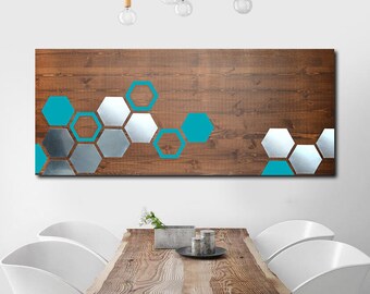 Metal Art, Metal Wood Wall Art, Geometric Art, Wood Wall Art, Modern Art, Wood Art