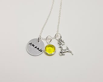 Personalized Reindeer Necklace Reindeer Initial Necklace Hand Stamped Reindeer Charm Necklace Deer Initial Charm Necklace Gift For Her