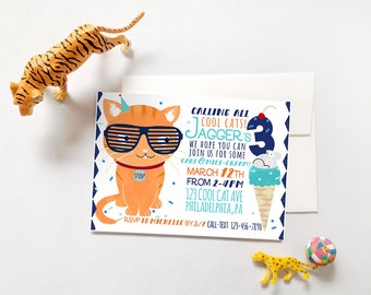 Cat Birthday Invitation, Printable DIY Cat Party Invite, Cool Cat Invite
