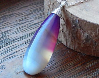 Chalcedony Necklace,Purple Chalcedony Necklace,Wire Wrapped Gemstone Necklace,Sterling Silver