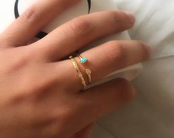 Open Turquoise Ring. Dainty Turquoise Ring. Silver Stacking Ring. Cz Minimalist Ring