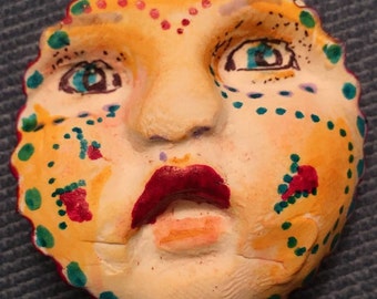 clay face jewelry craft supplies blue handmade cabochon spirit woman mask polymer findings doll parts head mask stripes tribal