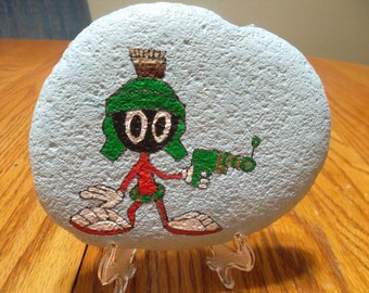 Hand painted rock Marvin the Martian