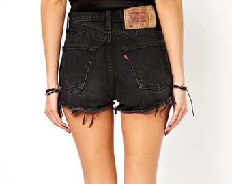 Levi High Waisted BLACK DENIM Vintage Jean Shorts - Hand Picked for you