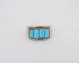 Vintage Southwestern Sterling Silver Turquoise Band Ring Size 8