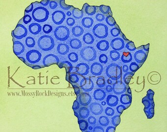 NEW 8x10 print "I love Ethiopia" blue Africa map