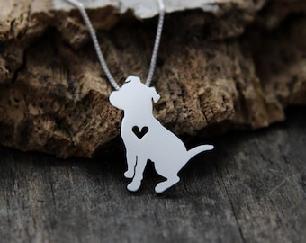 Pit bull necklace, tiny sterling silver hand cut necklace and pendant