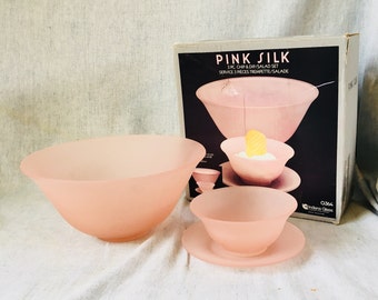 Vintage Frosted Pink Glass Chip and Dip Set, Indiana Glass