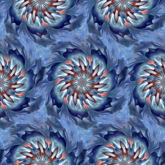 Blue Kaleidoscope Artist Created Lycra Knit Fabric By The Yard Athletic Apparel Swimwear Swim Suit