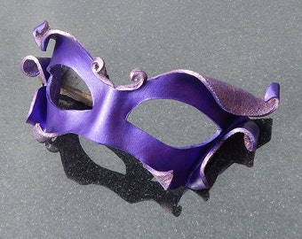 Purple Sprite Sculpted Leather Mask in Shimmering Purple and Rose with Ultrafine Glitter, Nymph or Fairy Costume, Half Mask - READY TO SHIP