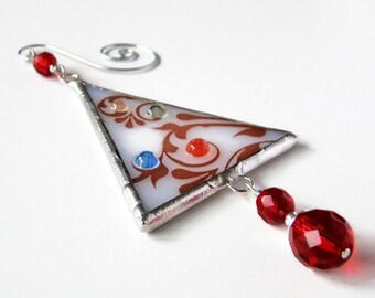 Modern Christmas Tree Ornament Fused Glass Damask