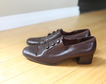 vintage sudini brown leather slip on oxford ankle boots womens 11