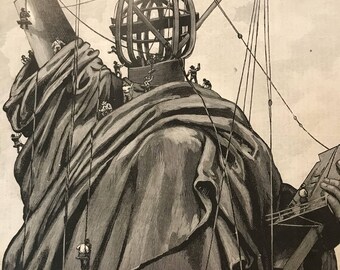 Artist Unknown “New York-Preparing the Statue of Liberty on Bedloe’s Island” October 9, 1886, 15 x 22 inches, Excellent Condition!
