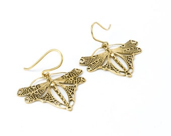 Butterfly Brass Earrings Insect Jewellery Free UK Delivery Gift Boxed BG5
