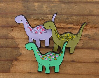 Dinosaur Pin - Enamel Geometric Dinosaur Pin - Young Brontosaurus Pin