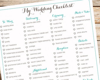 digital wedding checklist organization bridal to do list wedding itemized list teal brown form 1 digital download pdf