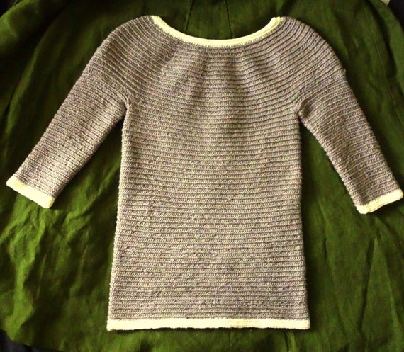 Viking Brown White Wool Sweater / Nalbinding Knit Crochet