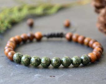 Mens Yoga Bracelet, Mala Beads, Serpentine gemstone, kundalini jewelry, meditation gifts, wrist mala bead, crystal healing,